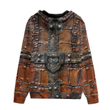 Men's Zip Up Hoodie Leather with Metal Decoration Art