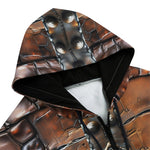 Men's Zip Up Hoodie Leather with Metal Decoration Art