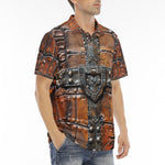 Men's Polo Shirt Leather with Metal Decoration Art