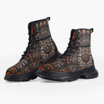 Casual Leather Chunky Boots Leather with Metal Decoration Art