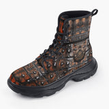 Casual Leather Chunky Boots Leather with Metal Decoration Art