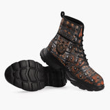 Casual Leather Chunky Boots Leather with Metal Decoration Art