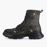 Casual Leather Chunky Boots Crocodile Leather with Metal Decoration