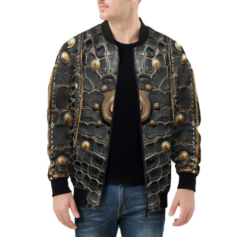 Bomber Jacket Crocodile Leather with Metal Decoration