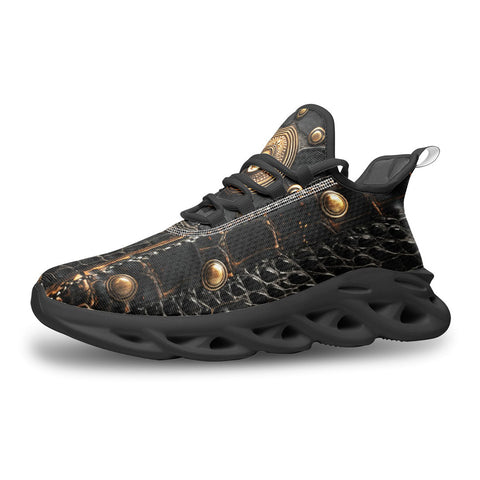 Sports Mesh Sneakers Crocodile Leather with Metal Decoration
