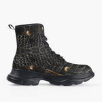 Casual Leather Chunky Boots Crocodile Leather with Metal Decoration