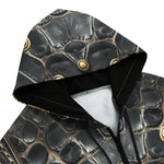 Men's Zip Up Hoodie Crocodile Leather with Metal Decoration