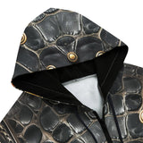 Men's Zip Up Hoodie Crocodile Leather with Metal Decoration