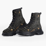 Casual Leather Chunky Boots Crocodile Leather with Metal Decoration