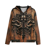 Men's Zip Up Hoodie Wooden Texture Octopus Emblem