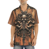 Hawaiian Shirt Wooden Texture Octopus Emblem