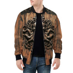 Bomber Jacket Wooden Texture Octopus Emblem