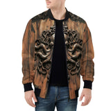 Bomber Jacket Wooden Texture Octopus Emblem