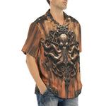 Hawaiian Shirt Wooden Texture Octopus Emblem