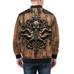 Bomber Jacket Wooden Texture Octopus Emblem