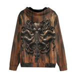 Men's Zip Up Hoodie Wooden Texture Octopus Emblem