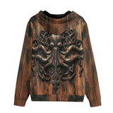 Men's Zip Up Hoodie Wooden Texture Octopus Emblem