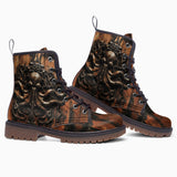 Leather Boots Wooden Texture Octopus Emblem