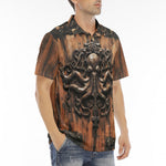 Men's Polo Shirt Wooden Texture Octopus Emblem