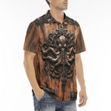 Men's Polo Shirt Wooden Texture Octopus Emblem