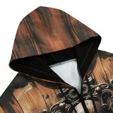 Men's Zip Up Hoodie Wooden Texture Octopus Emblem