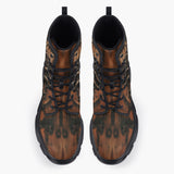 Casual Leather Chunky Boots Wooden Texture Octopus Emblem