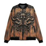Bomber Jacket Wooden Texture Octopus Emblem