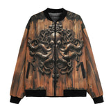Bomber Jacket Wooden Texture Octopus Emblem