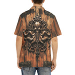 Hawaiian Shirt Wooden Texture Octopus Emblem