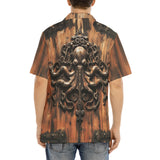 Hawaiian Shirt Wooden Texture Octopus Emblem
