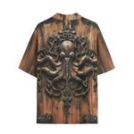 Hawaiian Shirt Wooden Texture Octopus Emblem