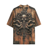 Hawaiian Shirt Wooden Texture Octopus Emblem