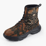 Casual Leather Chunky Boots Wooden Texture Octopus Emblem