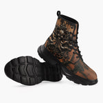 Casual Leather Chunky Boots Wooden Texture Octopus Emblem