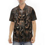 Men's Polo Shirt Wooden Texture Octopus Emblem