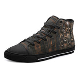 High-Top Canvas Shoes Wooden Texture Octopus Emblem