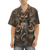 Hawaiian Shirt Wooden Texture Octopus Emblem