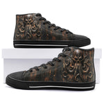 High-Top Canvas Shoes Wooden Texture Octopus Emblem