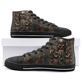 High-Top Canvas Shoes Wooden Texture Octopus Emblem