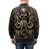Bomber Jacket Wooden Texture Octopus Emblem