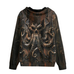 Men's Zip Up Hoodie Wooden Texture Octopus Emblem