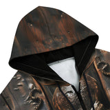 Men's Zip Up Hoodie Wooden Texture Octopus Emblem