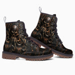 Leather Boots Wooden Texture Octopus Emblem