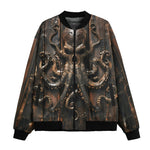 Bomber Jacket Wooden Texture Octopus Emblem