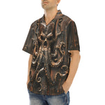 Hawaiian Shirt Wooden Texture Octopus Emblem