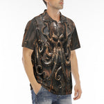Men's Polo Shirt Wooden Texture Octopus Emblem