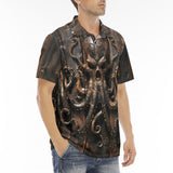 Men's Polo Shirt Wooden Texture Octopus Emblem