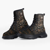 Casual Leather Chunky Boots Wooden Texture Octopus Emblem