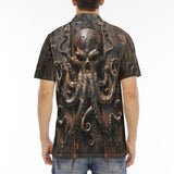 Men's Polo Shirt Wooden Texture Octopus Emblem