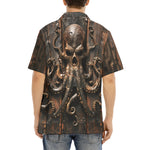 Hawaiian Shirt Wooden Texture Octopus Emblem